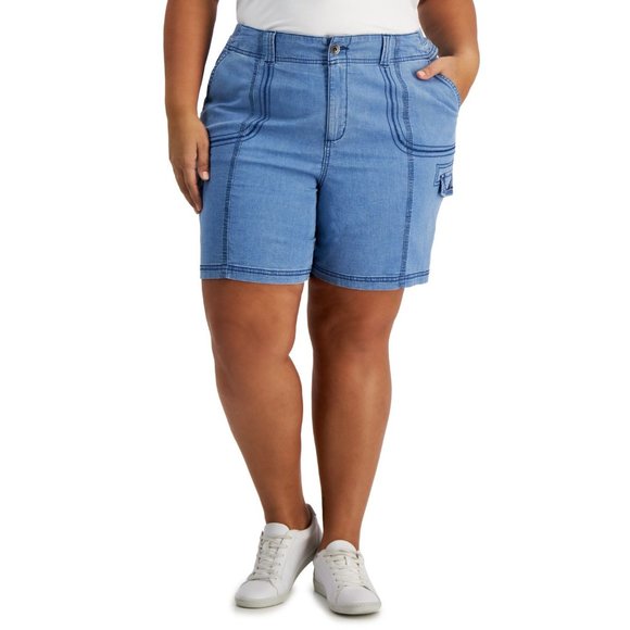 Style & Co. Pants - 2534 Style & Co Plus Size Chambray Shorts Blue Size 18W